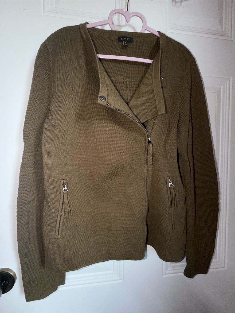 Talbots Olive Utility Knit Zip-Front Jacket